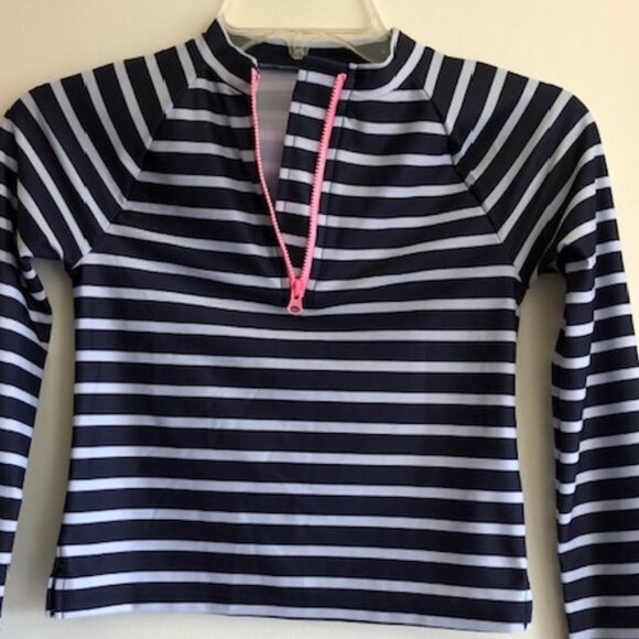 GAP Zip Rash Guard White Navy Stripe Long Sleeve Girl L - Picture 5 of 16